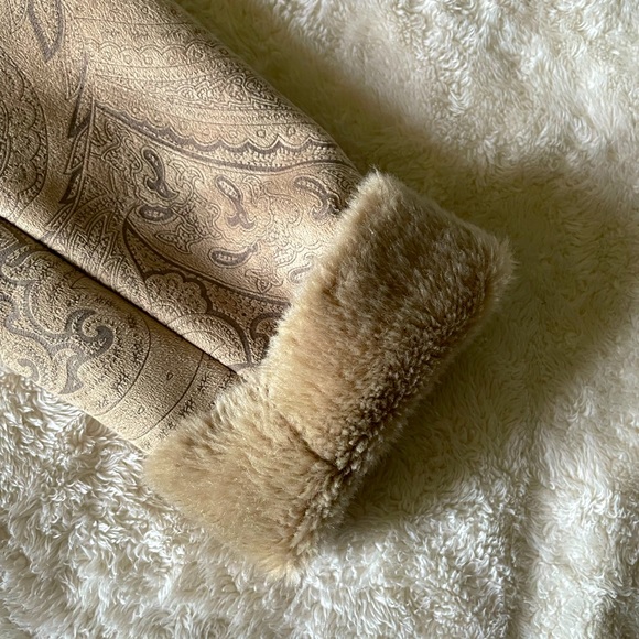 eStudio Faux Fur Beige Suede Jacket with Floral Print Size Medium - Picture 7 of 13